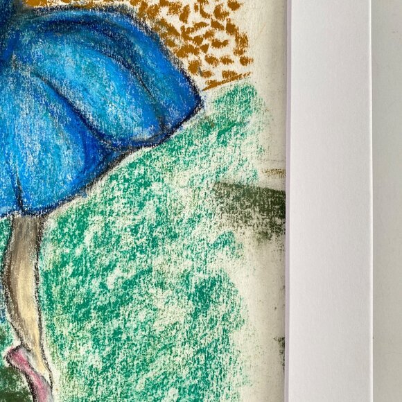 Blue Ballerina Original Handmade Soft Pastel Painting 11x14in Matted Frame Ready - Picture 6 of 9